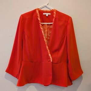CAbi Jane Jacket Grenadine Orange 3/4 Sleeve Crossover Peplum Blazer Office Sz 4